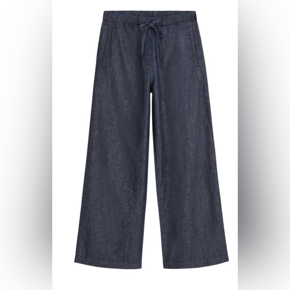 COS Wide Leg Drawstring Pants in Dark Denim Blue
